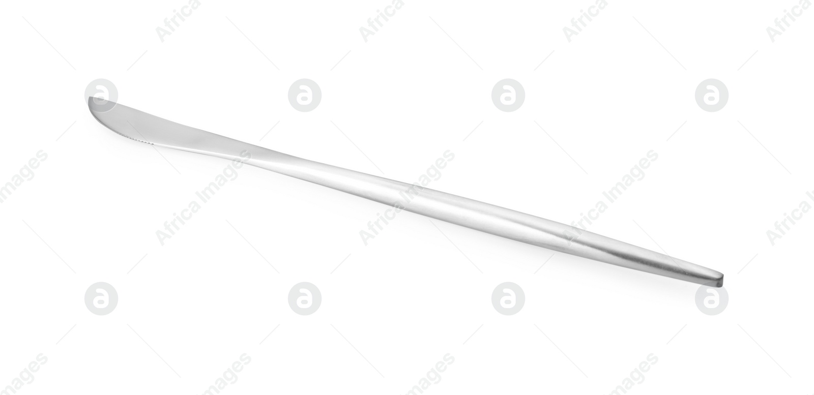 Photo of One shiny silver knife isolated on white