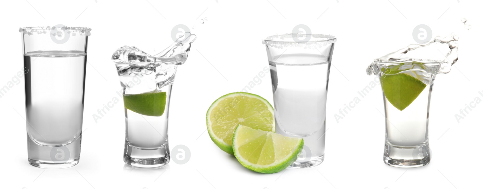 Image of Set of Mexican Tequila shots on white background