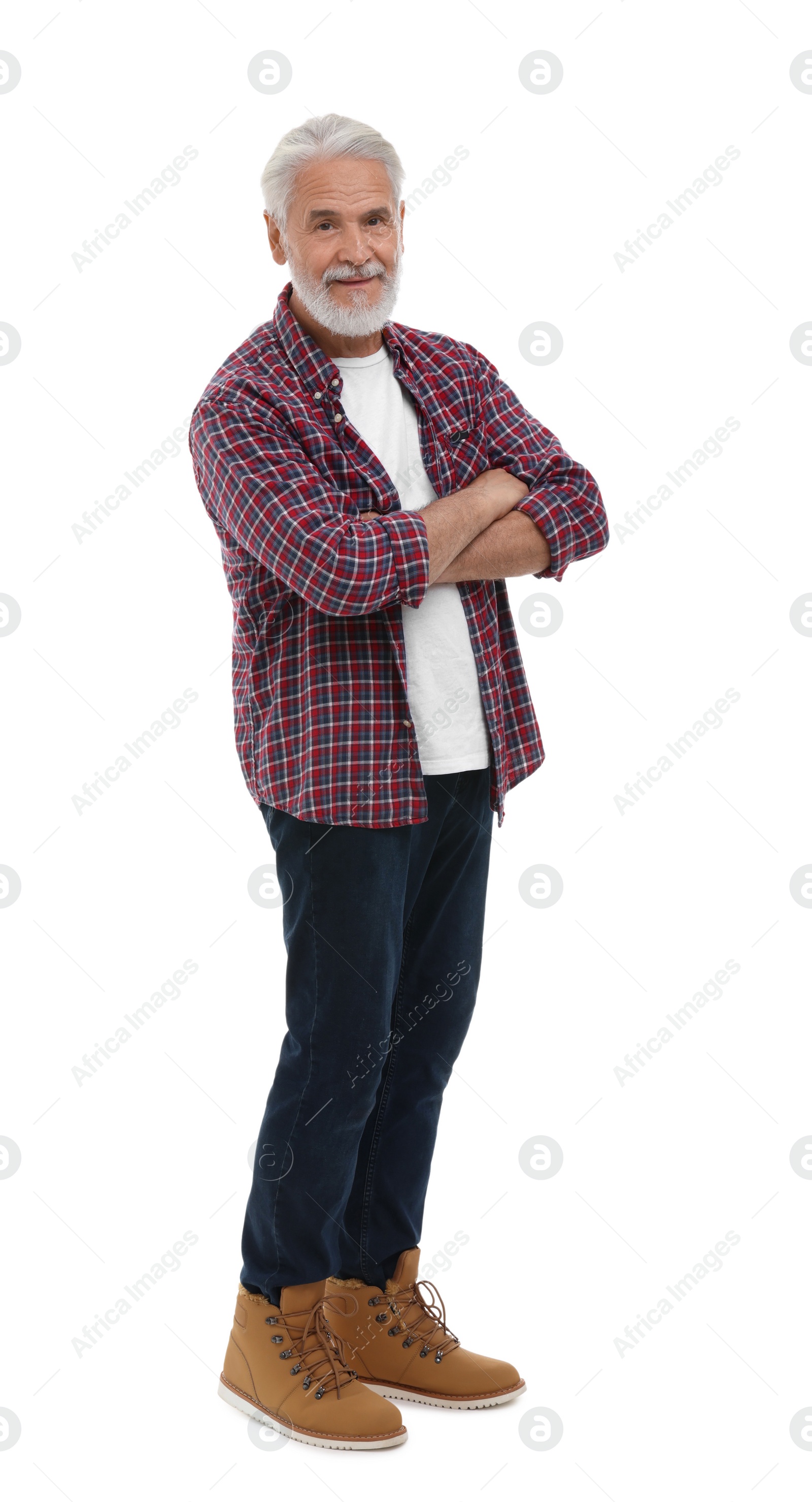 Photo of Man with crossed arms on white background
