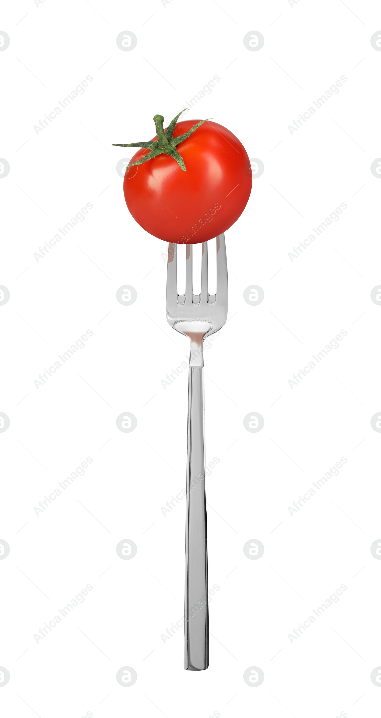 Image of Fork with fresh cherry tomato isolated on white