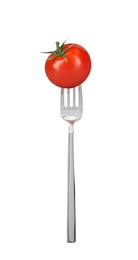 Image of Fork with fresh cherry tomato isolated on white