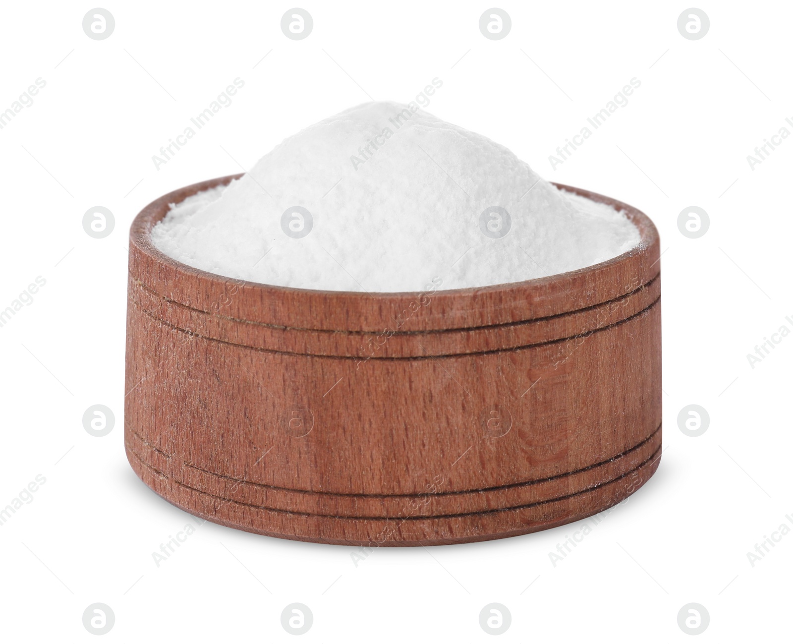 Photo of Wooden bowl of natural starch isolated on white