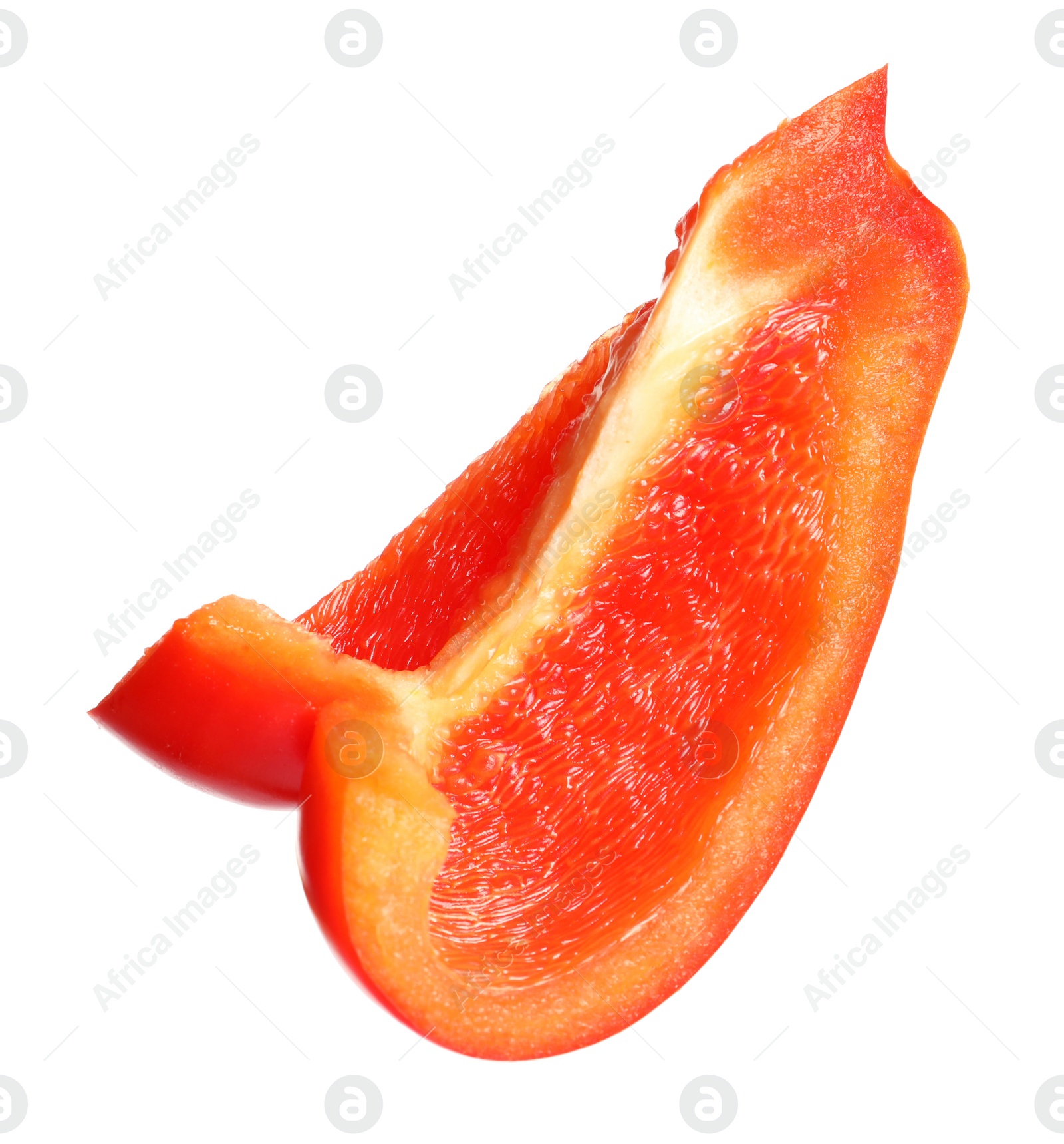 Photo of Slice of ripe red bell pepper on white background