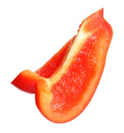 Slice of ripe red bell pepper on white background