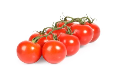 Photo of Branch with ripe cherry tomatoes isolated on white