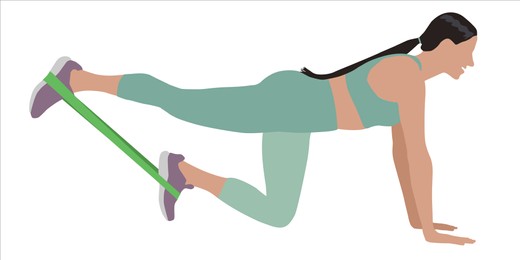 Illustration of Woman doing exercise with fitness elastic band on white background