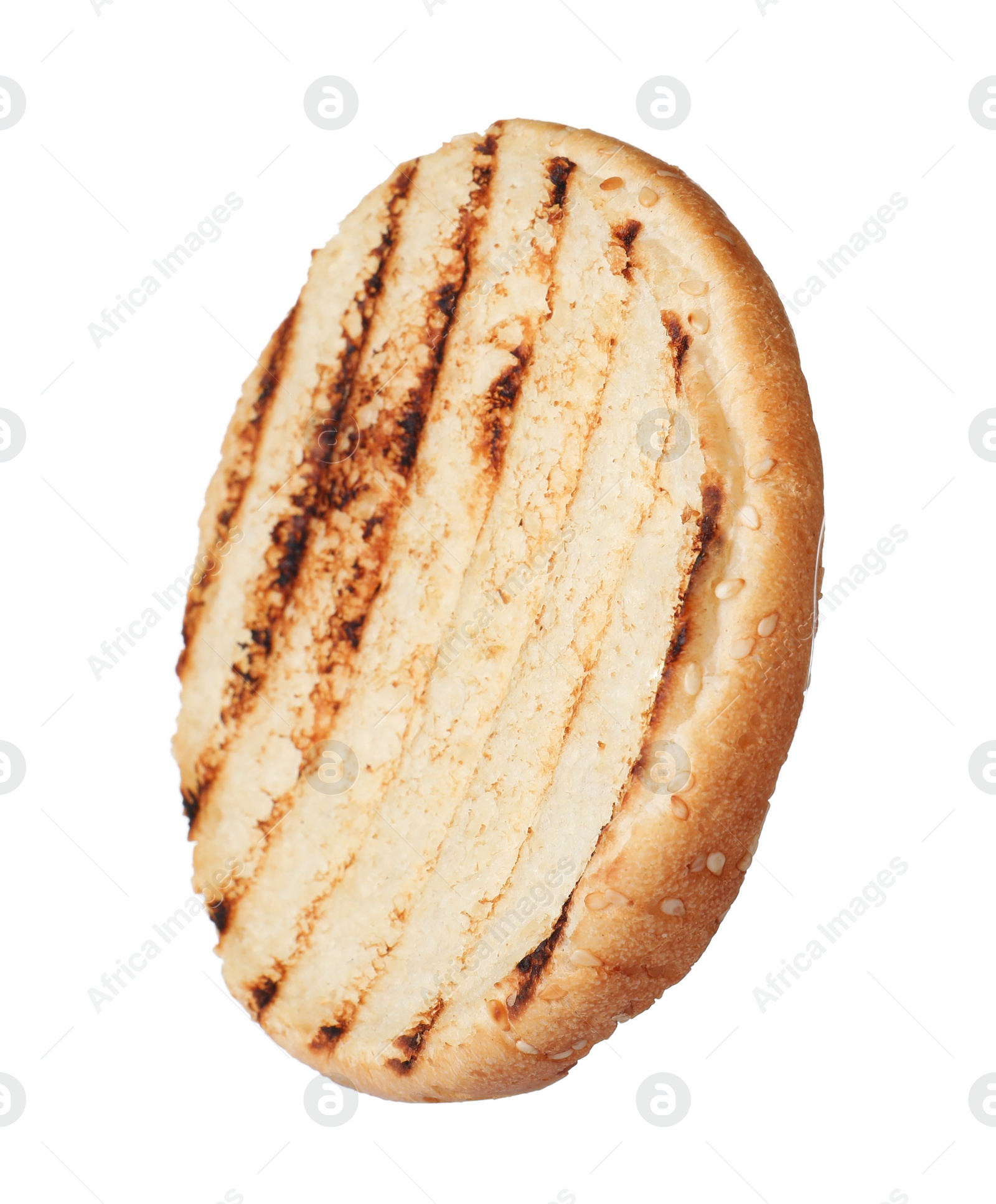 Photo of Half of grilled burger bun isolated on white