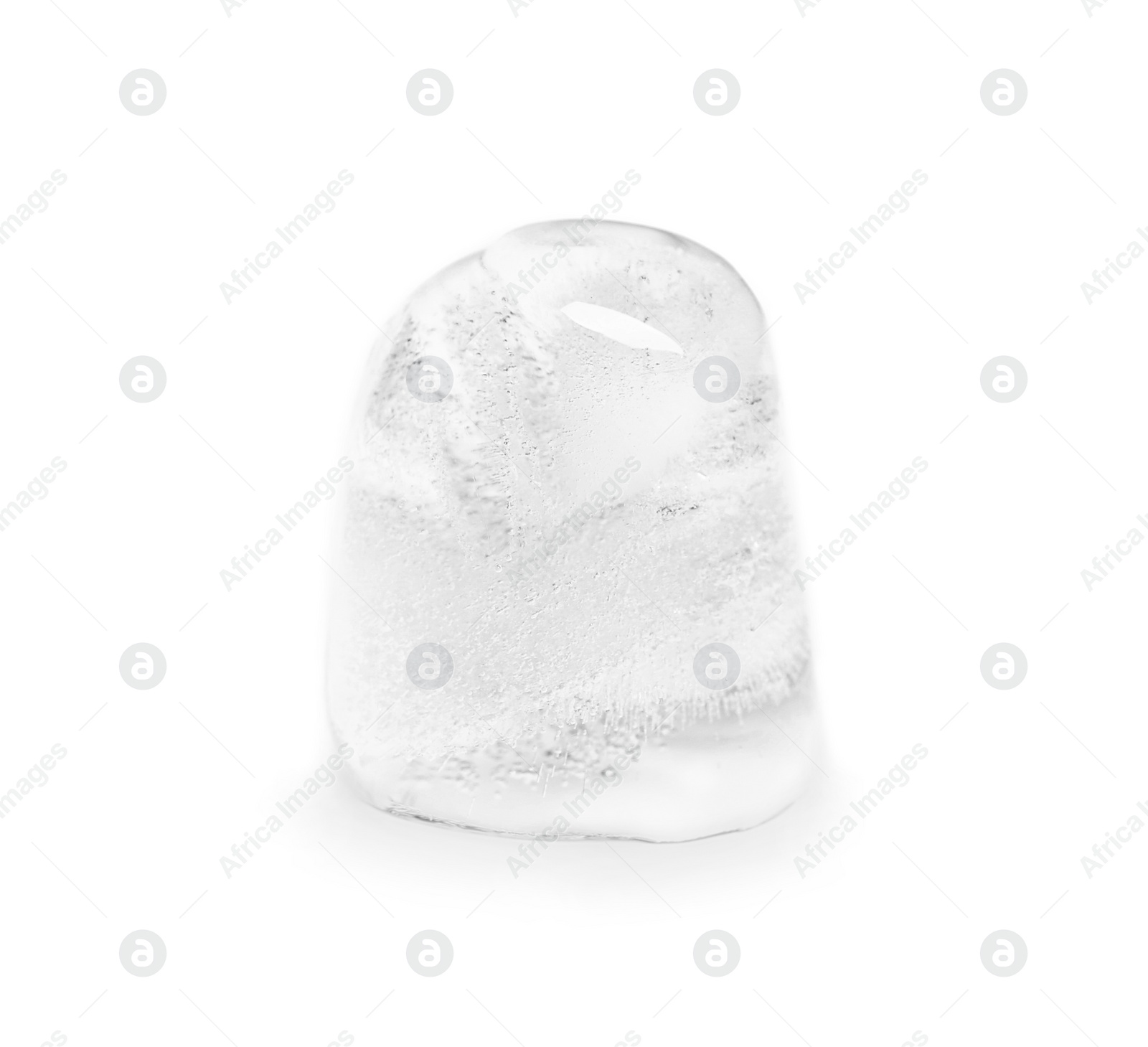 Photo of Melting ice cube on white background. Frozen liquid