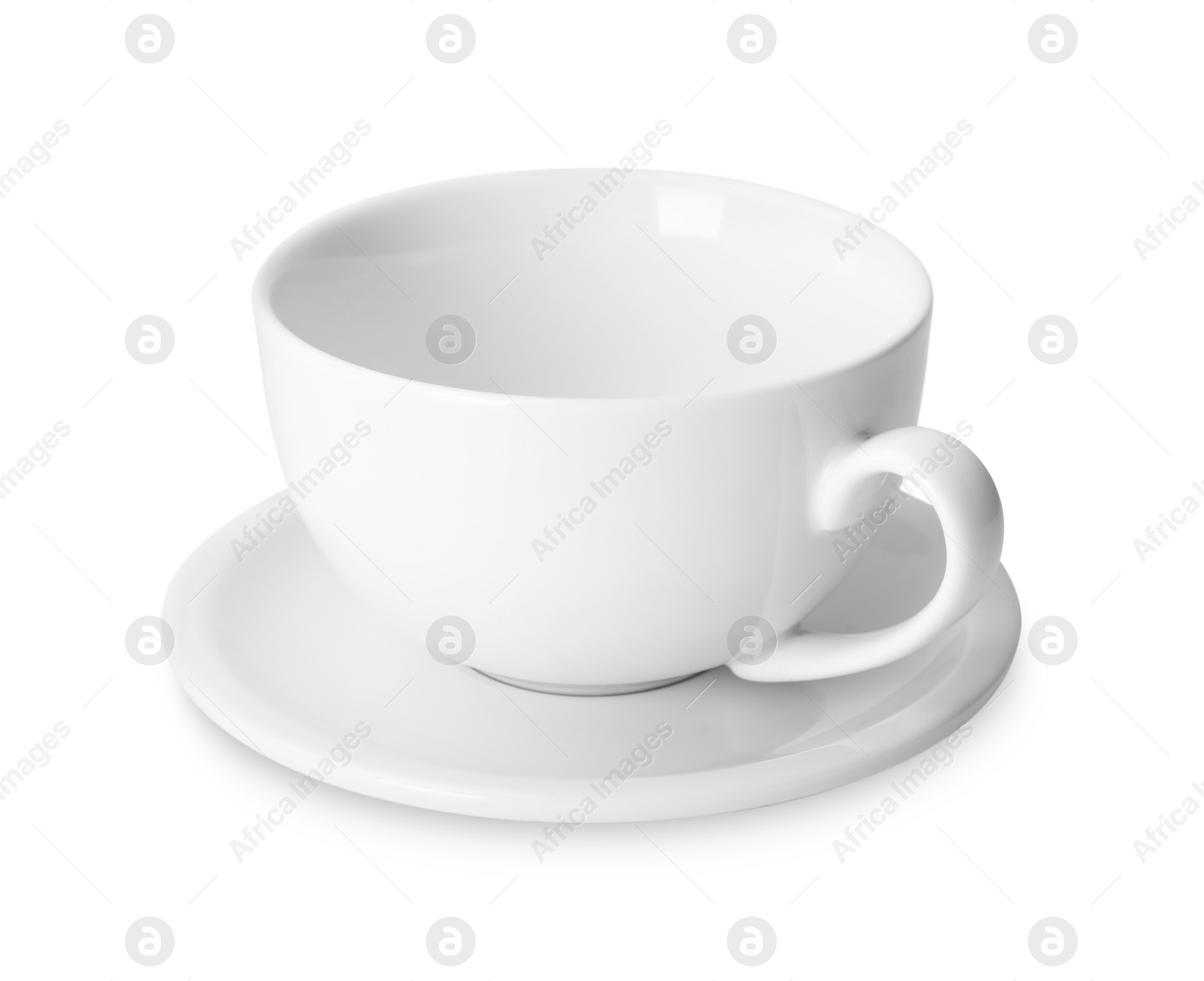 Photo of Ceramic cup and saucer isolated on white