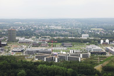 View of beautiful city with buildings and trees