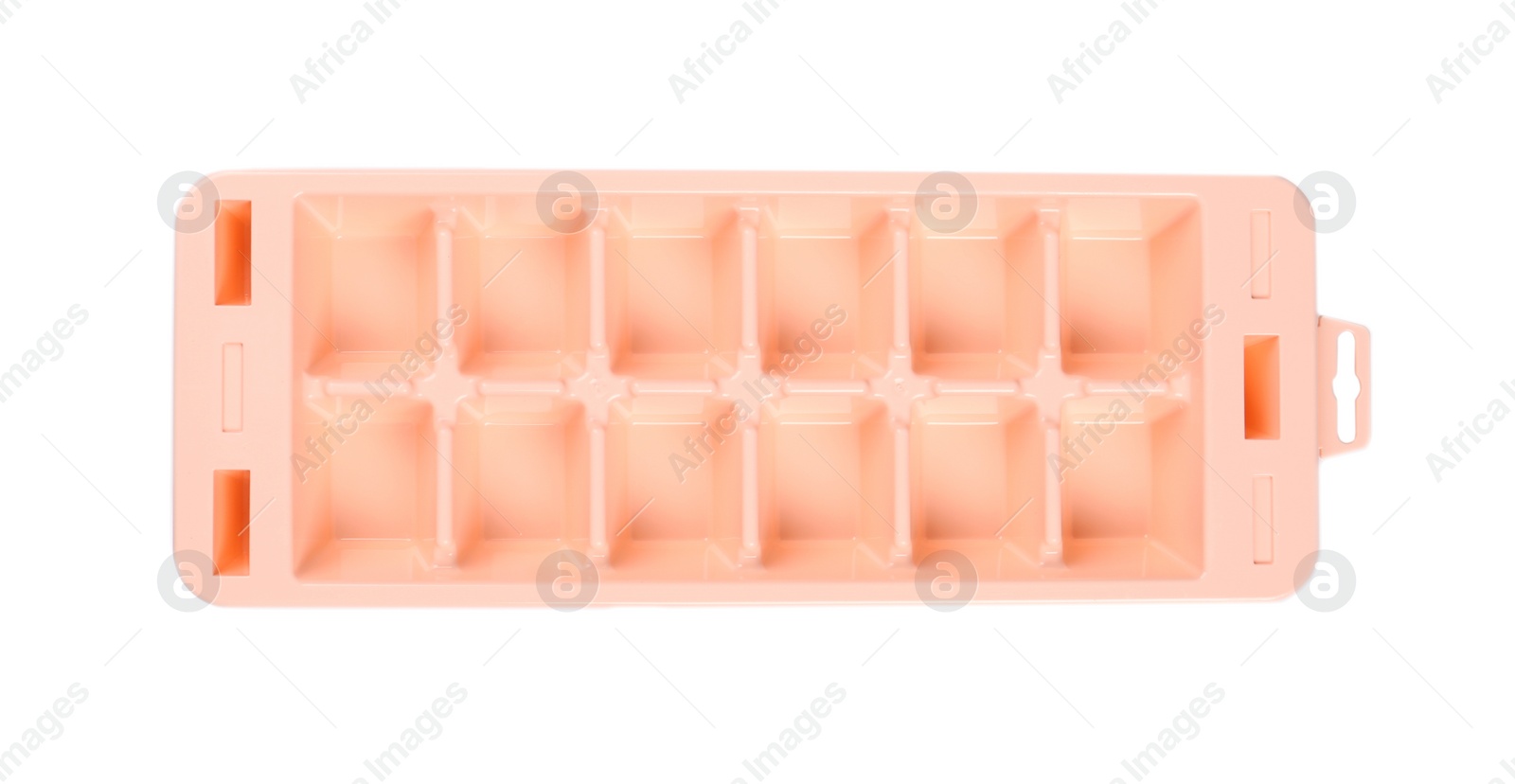 Photo of Empty ice cube tray on white background, top view