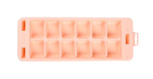 Photo of Empty ice cube tray on white background, top view