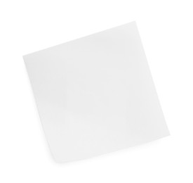 Blank sticky note on white background, top view