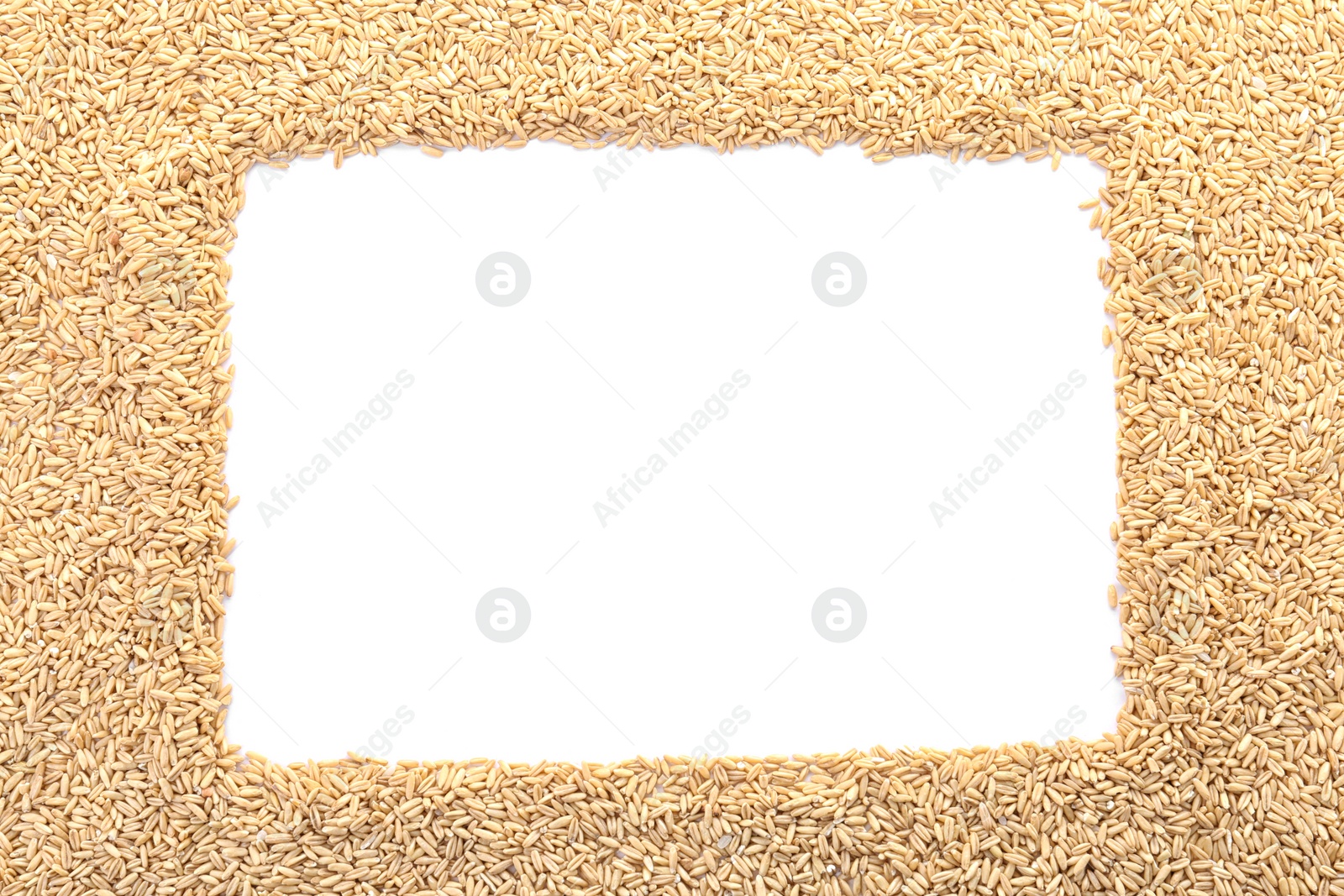 Photo of Raw rye on white background. Healthy grains and cereals