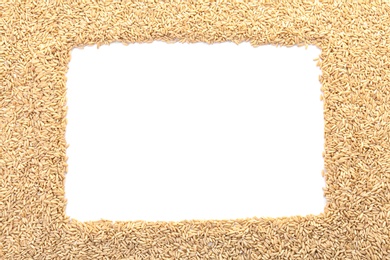 Raw rye on white background. Healthy grains and cereals