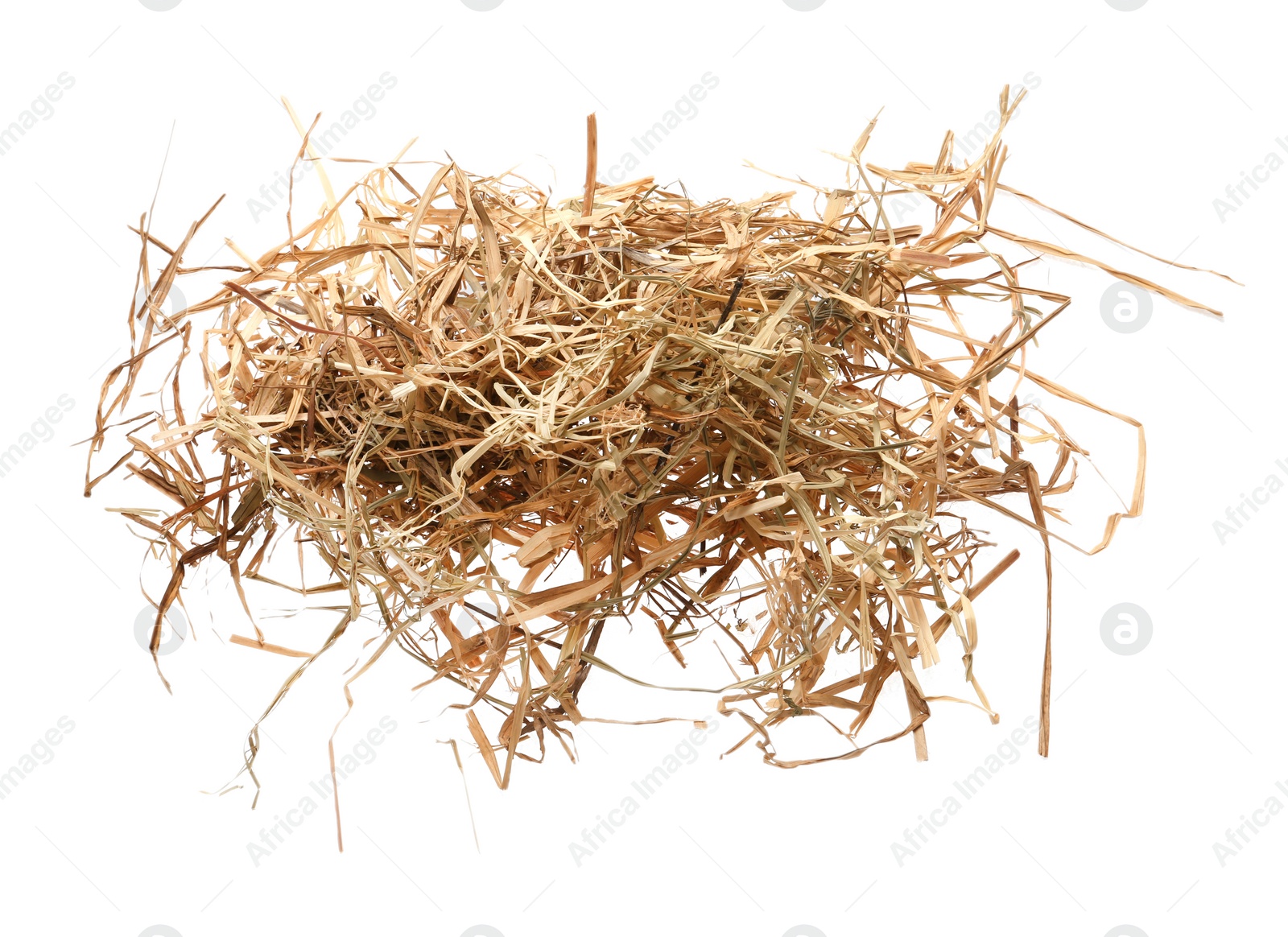 Photo of Heap of dried hay on white background