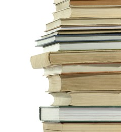 Photo of Stack of many different books isolated on white