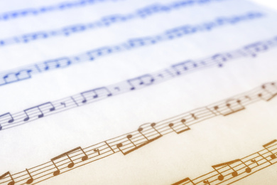  Sheet with music notes as background, closeup