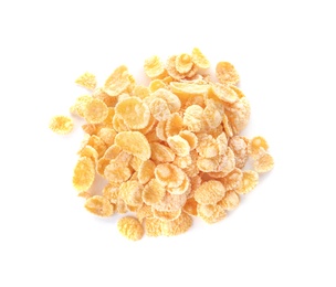 Corn flakes on white background. Healthy grains and cereals