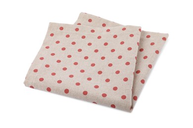 Photo of Cloth kitchen napkin with polka dot pattern isolated on white