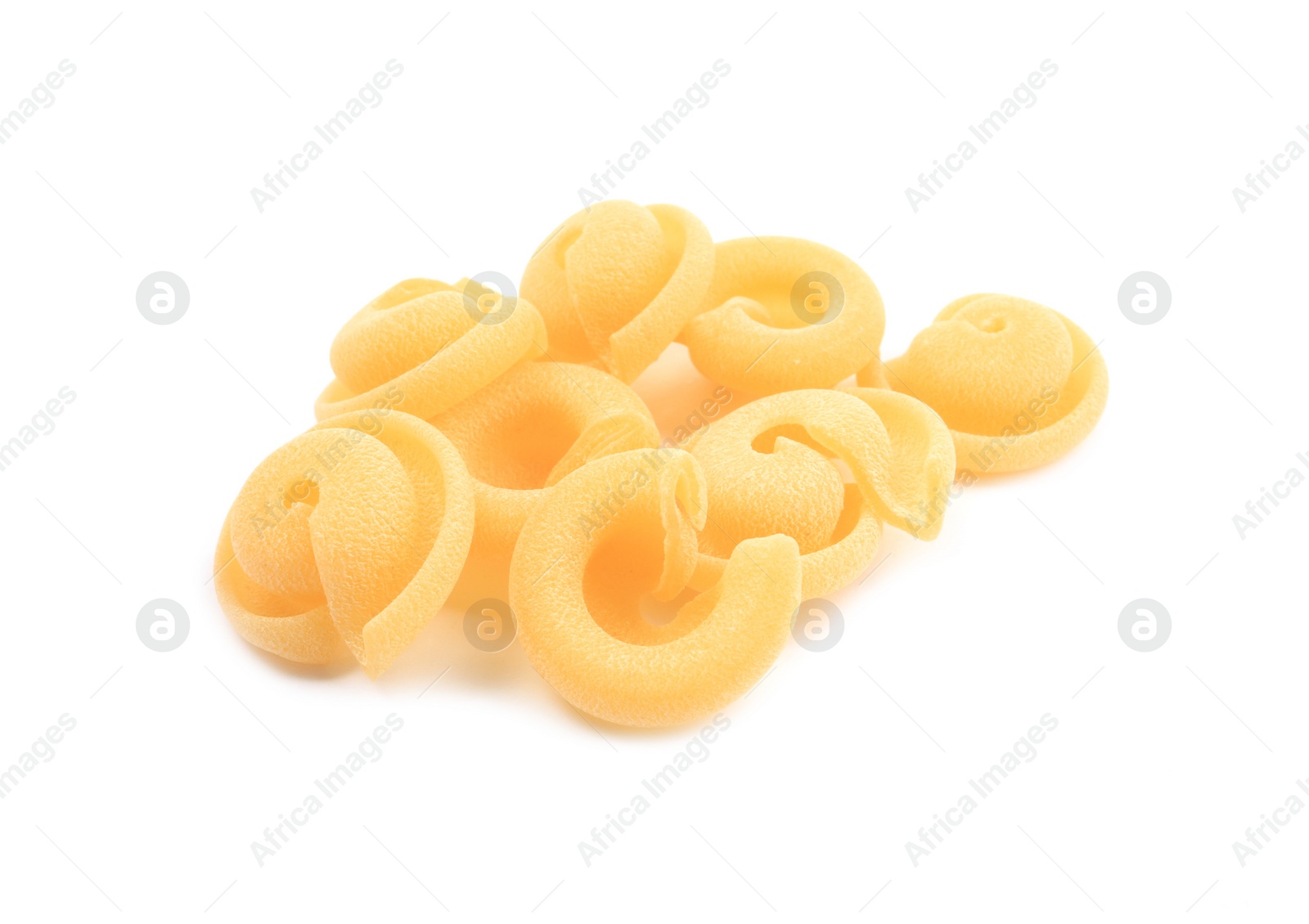 Photo of Raw dischi volanti pasta isolated on white