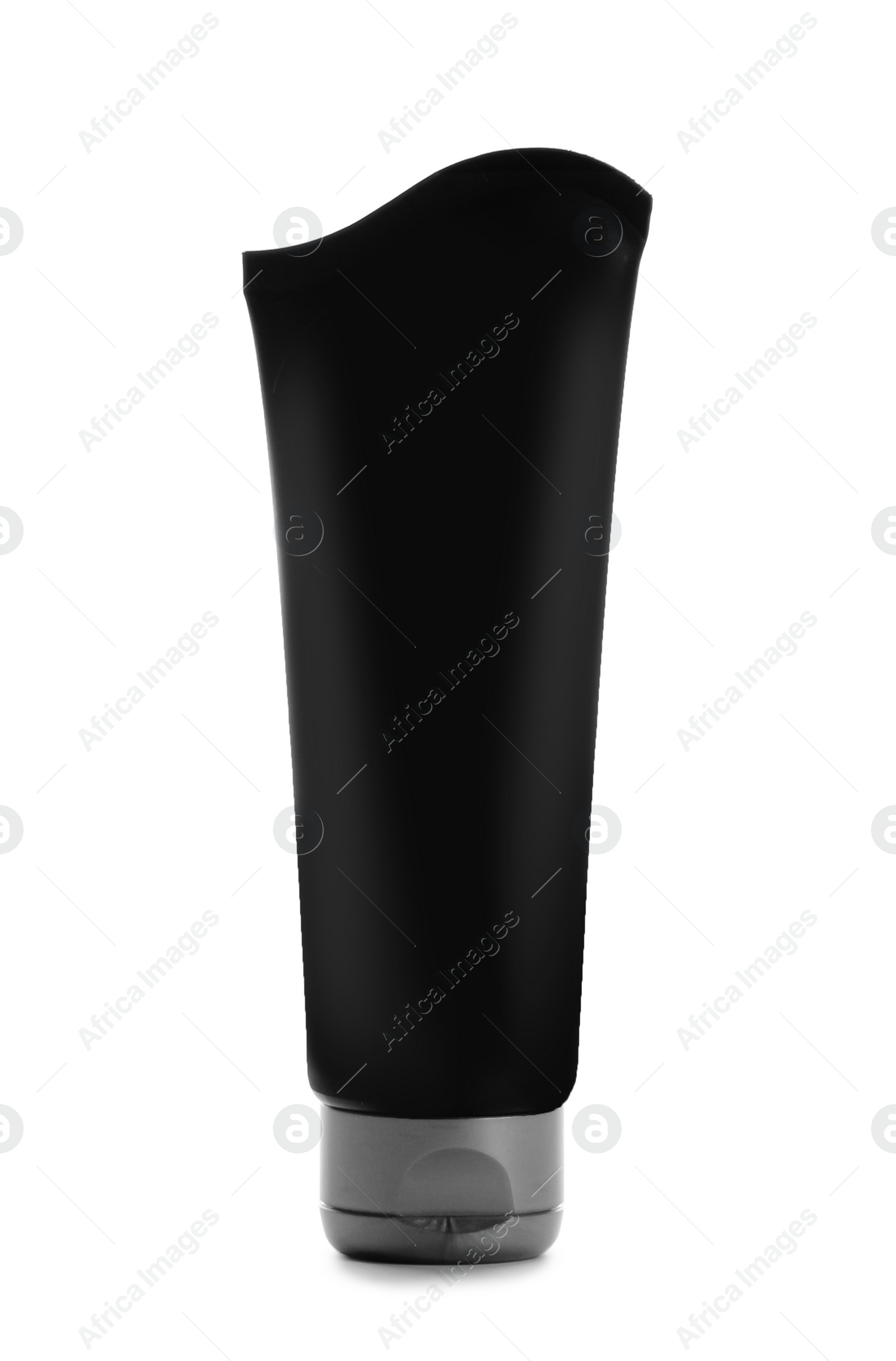 Photo of Black tube with space for design on white background. Men's cosmetic product