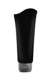 Photo of Black tube with space for design on white background. Men's cosmetic product