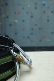 Climbing equipment on white table in gym