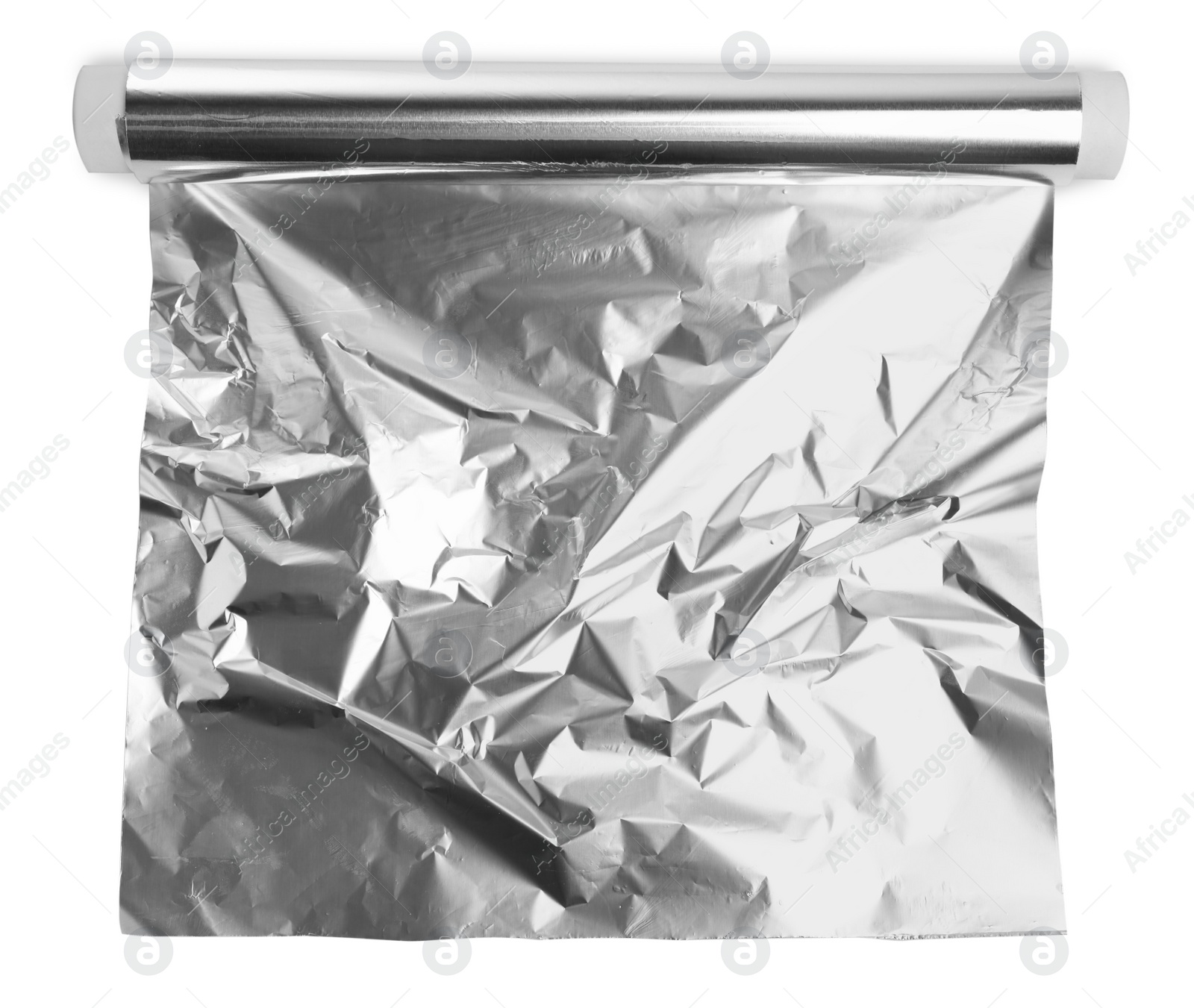 Photo of Roll of aluminum foil isolated on white, top view