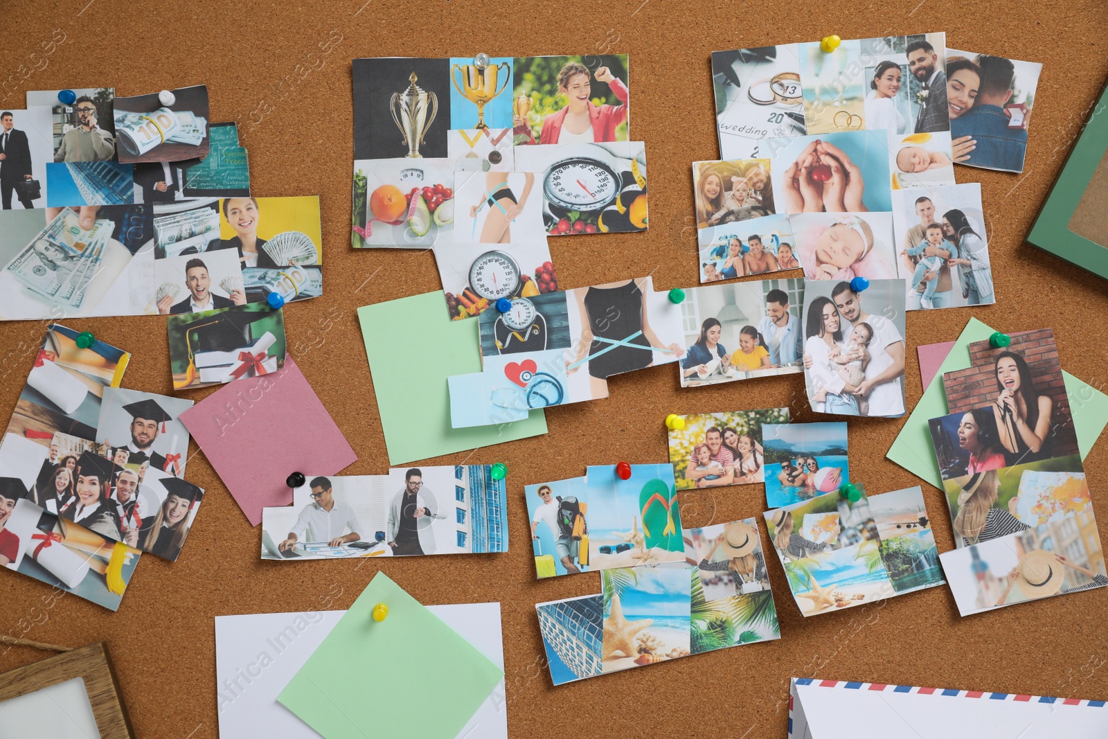 Photo of Vision board with different photos representing dreams