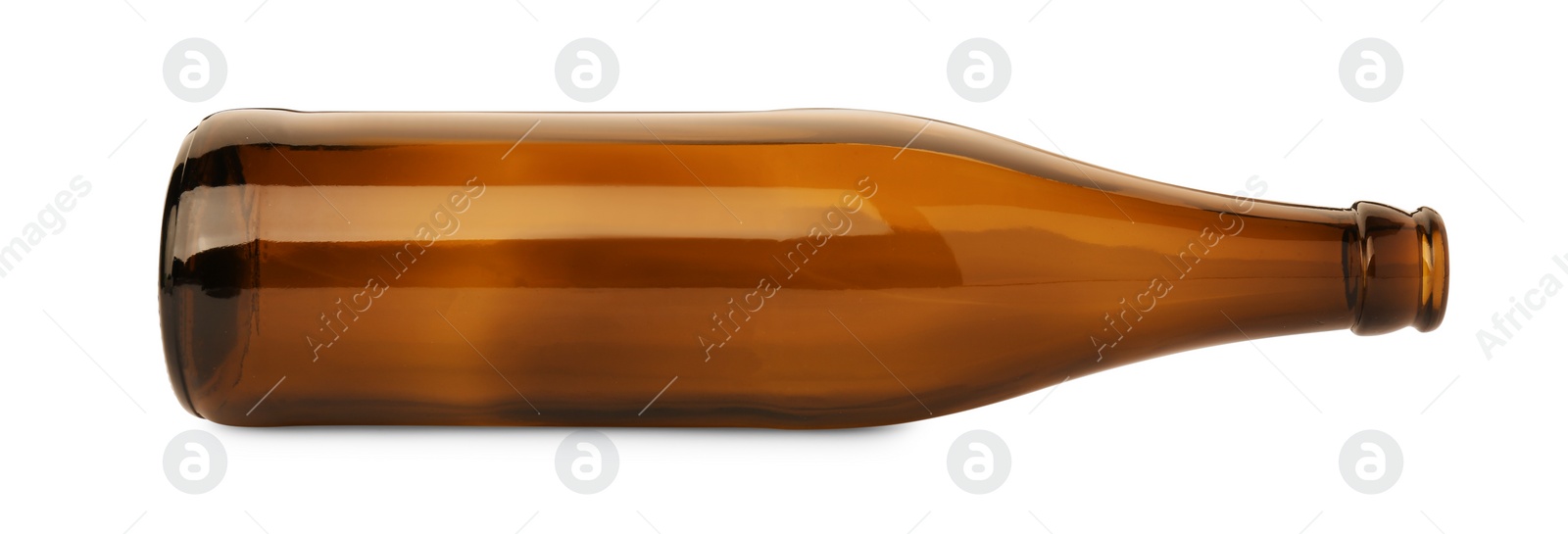 Photo of One empty brown beer bottle isolated on white
