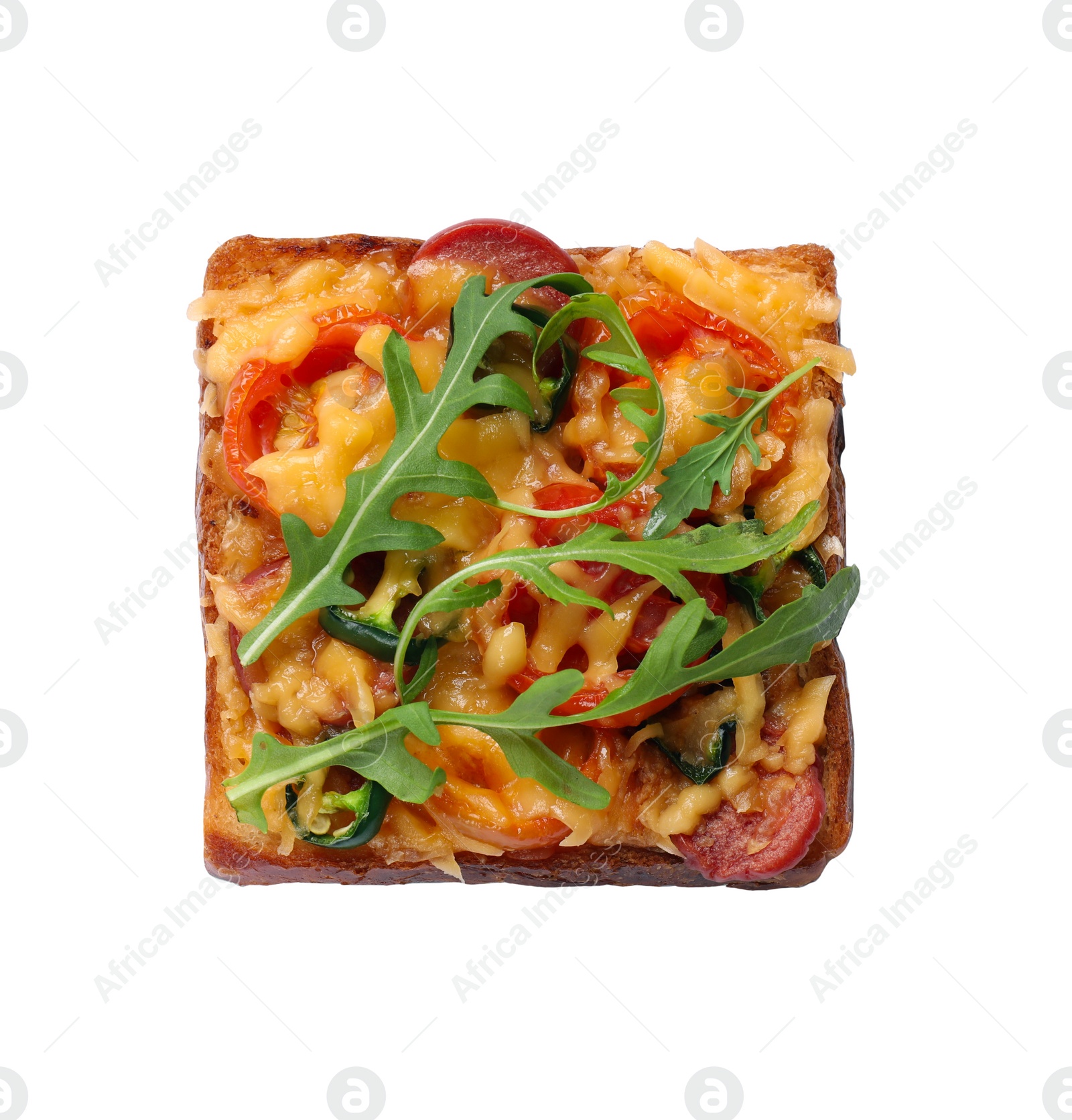 Photo of One tasty pizza toast isolated on white, top view