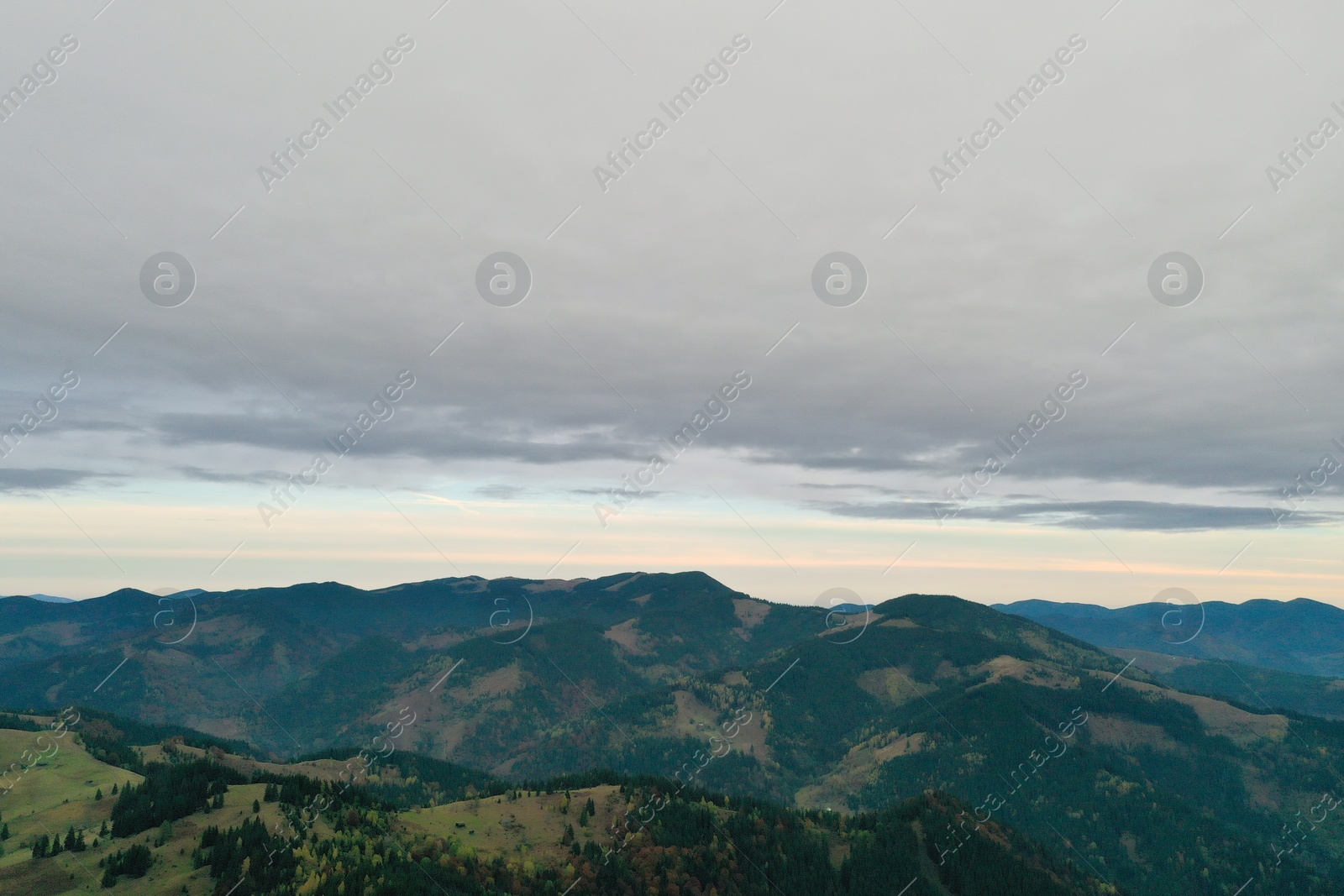 Photo of Aerial view of beautiful mountain landscape on cloudy day