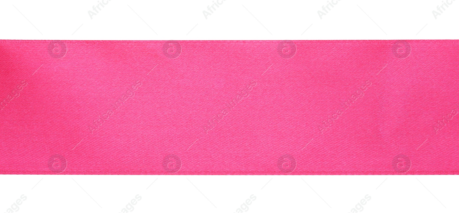 Photo of Beautiful pink ribbon isolated on white, top view