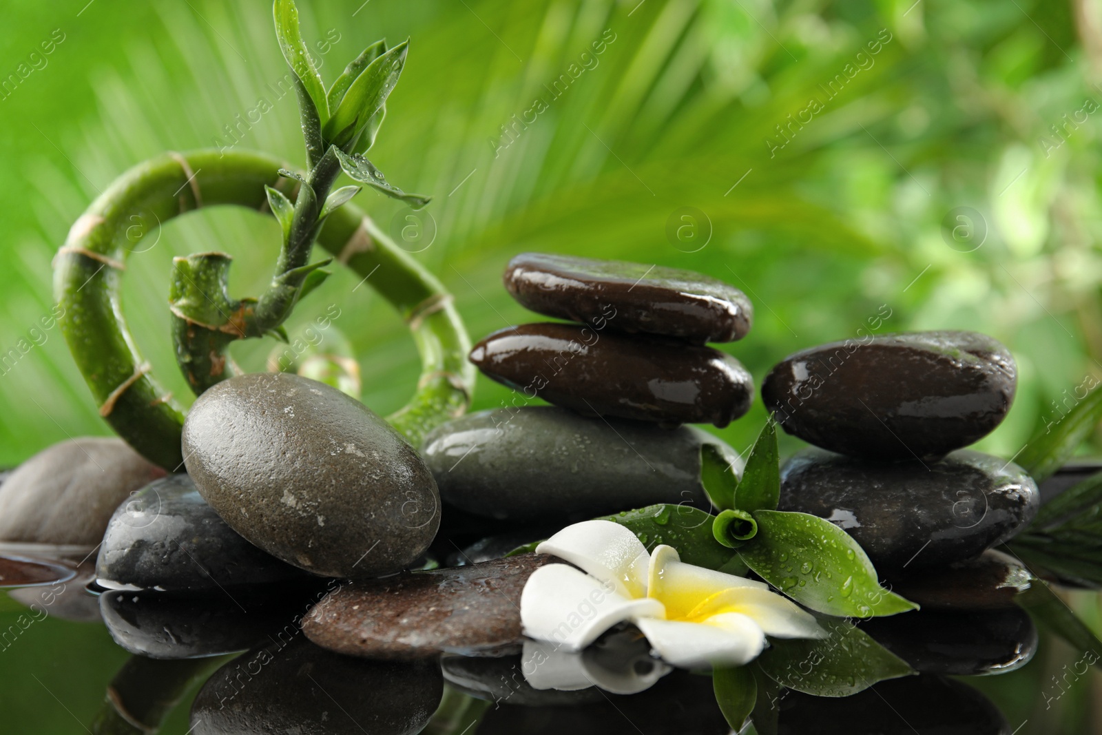 Photo of Composition with stones against blurred background. Zen concept