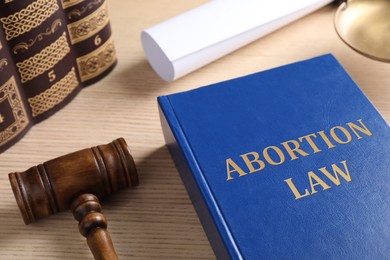 Image of Abortion Law book and gavel on wooden table