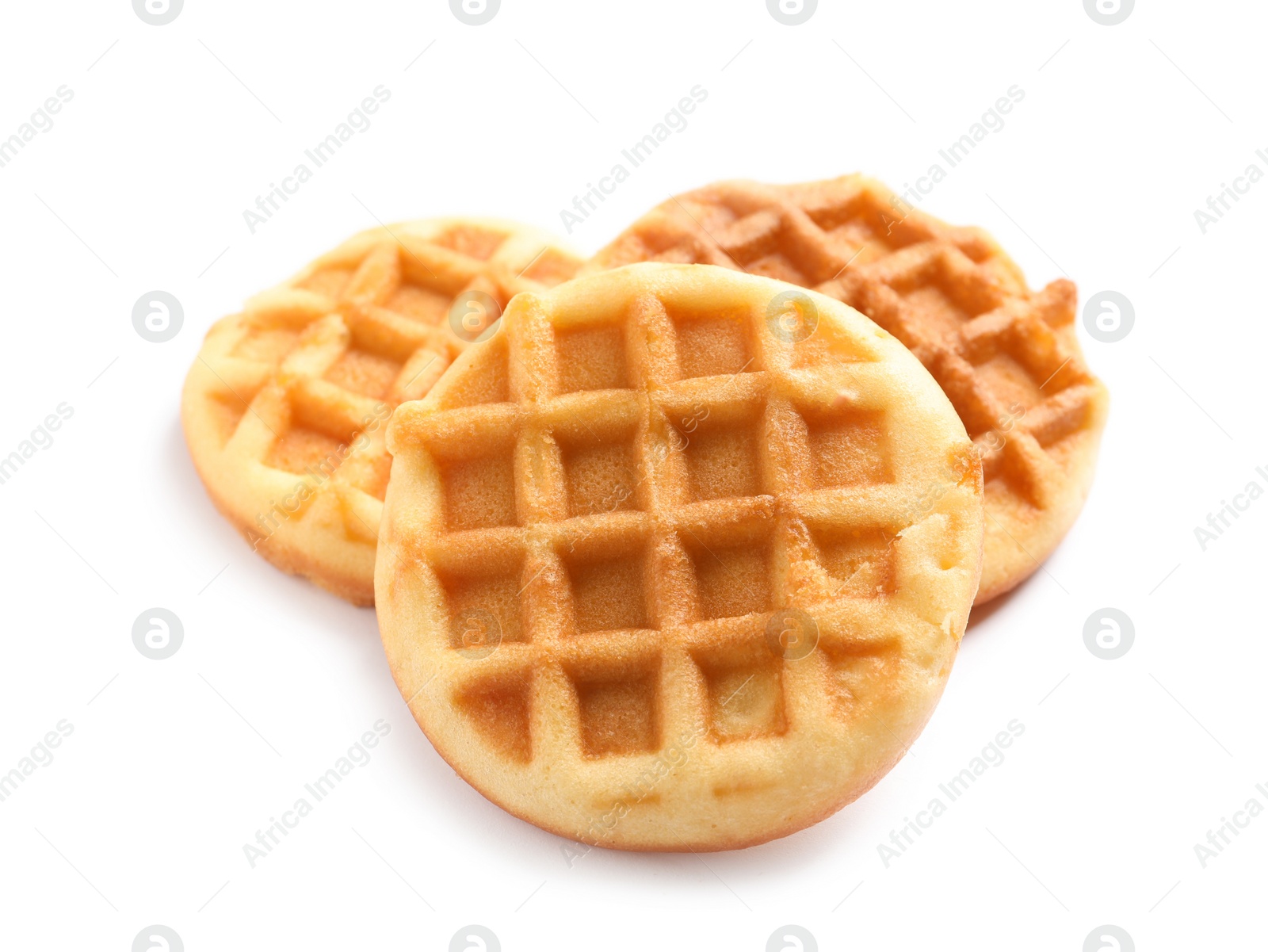 Photo of Delicious waffles for breakfast on white background