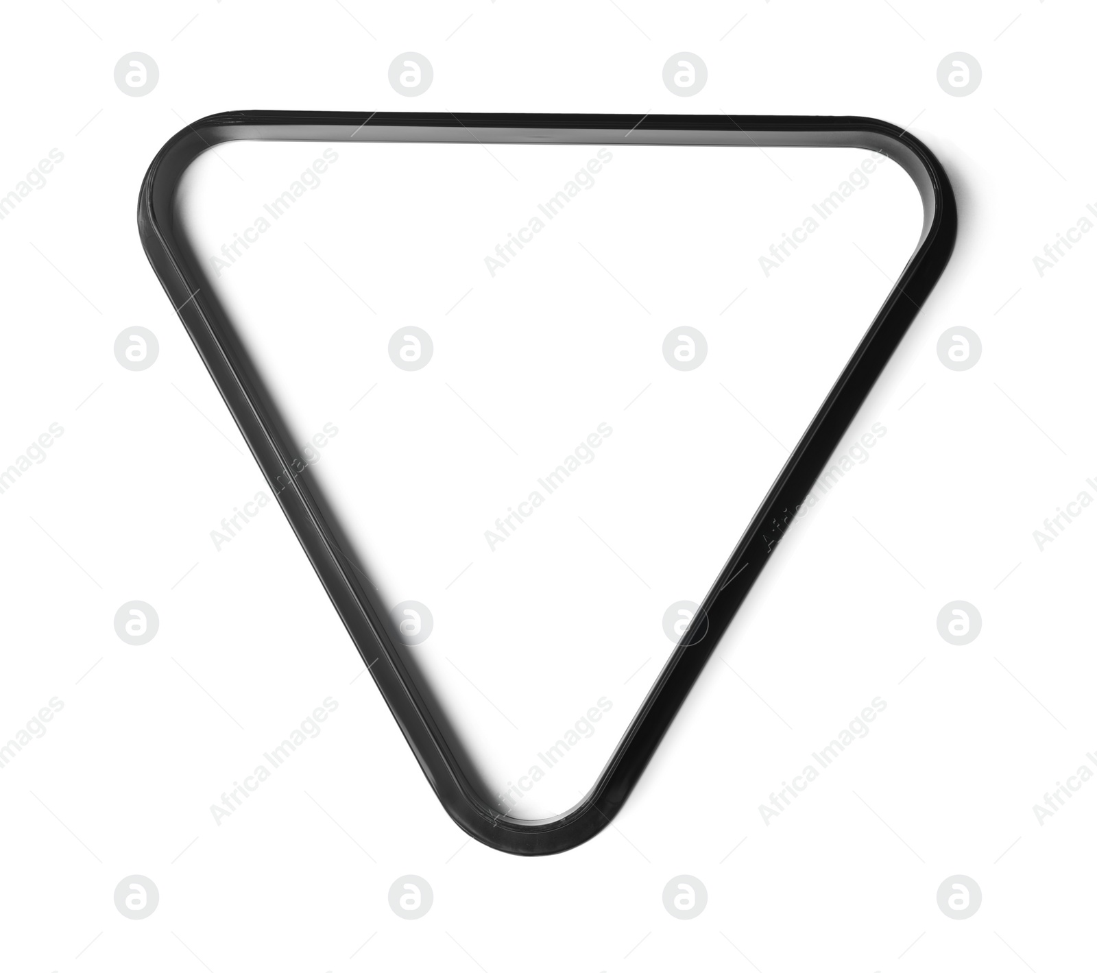Photo of Black plastic billiard rack isolated on white, top view