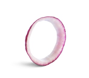 Photo of Sliced red onion ring on white background