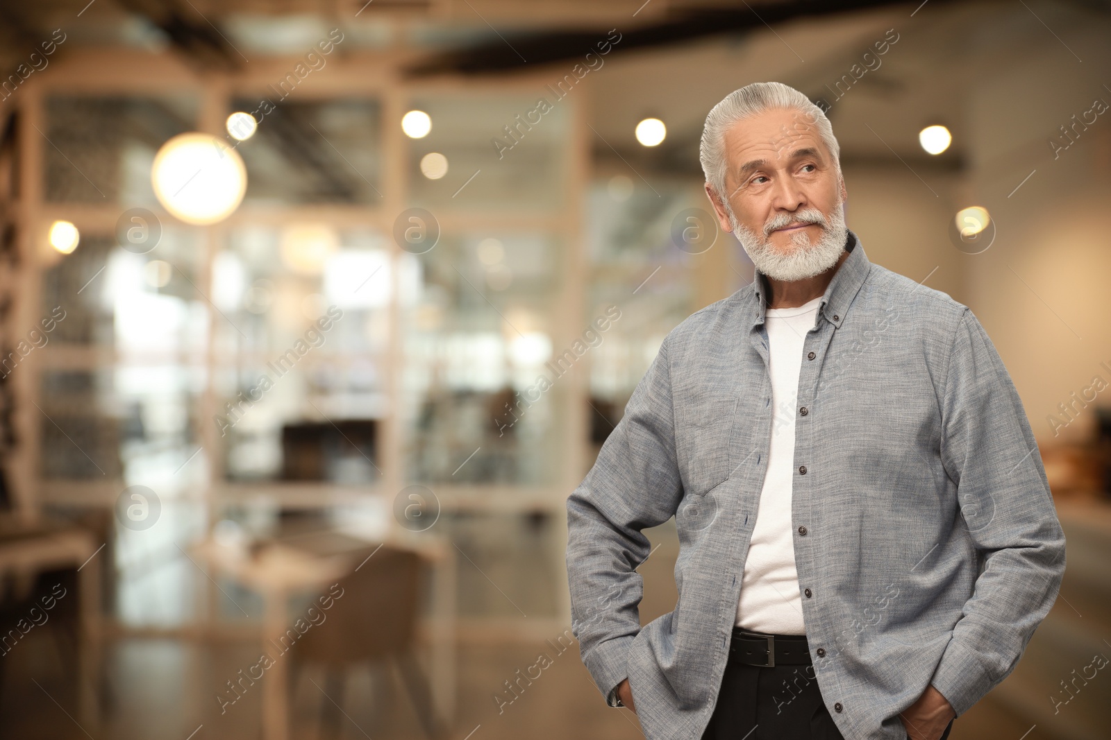 Image of Portrait of handsome senior man in office, space for text