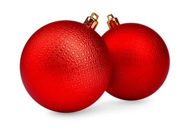 Photo of Beautiful red Christmas balls isolated on white