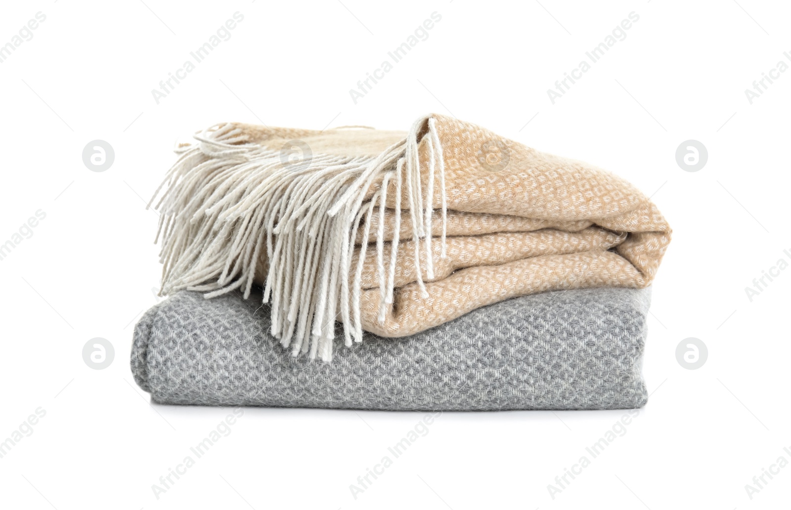 Photo of Different stylish soft plaids on white background