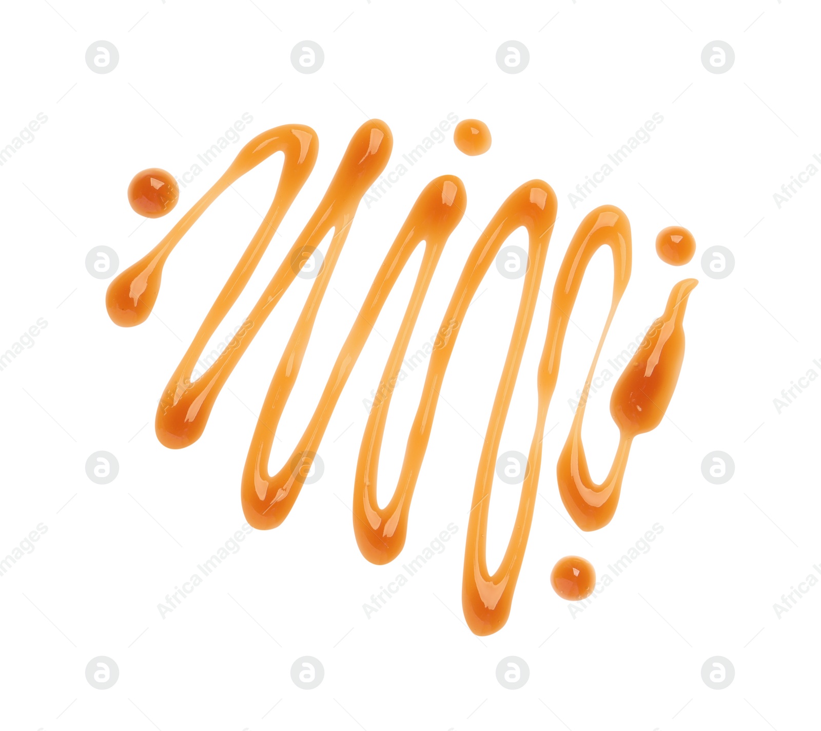 Photo of Stroke of sweet caramel sauce isolated on white, top view