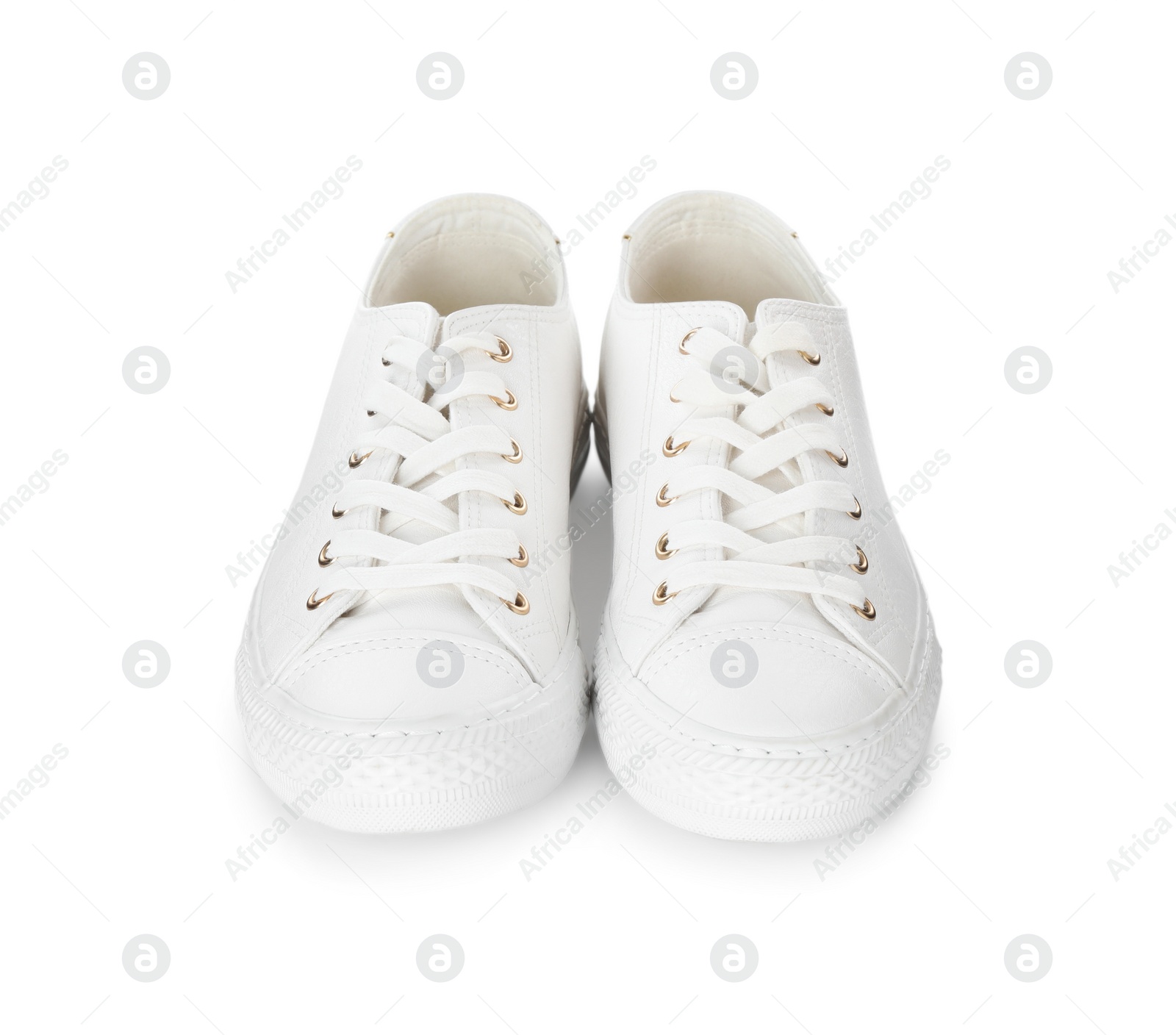 Photo of Pair of stylish sneakers on white background