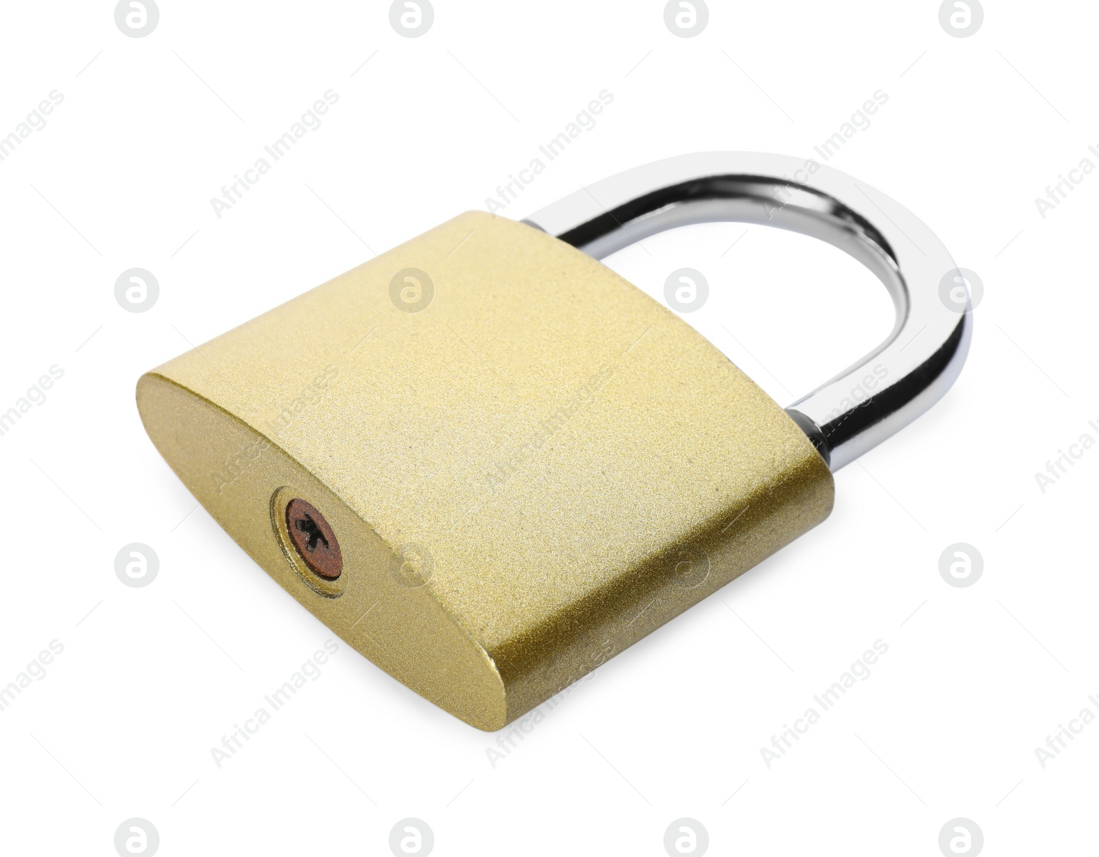 Photo of Steel padlock isolated on white. Safety concept