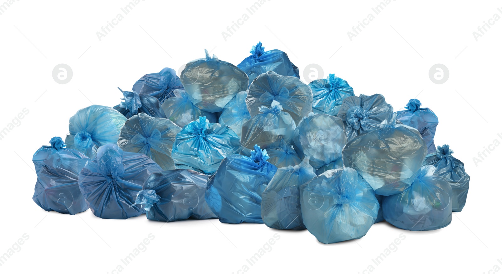 Image of Big heap of trash bags with garbage on white background