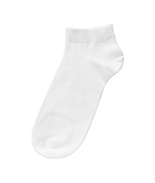 Photo of One sock isolated on white, top view