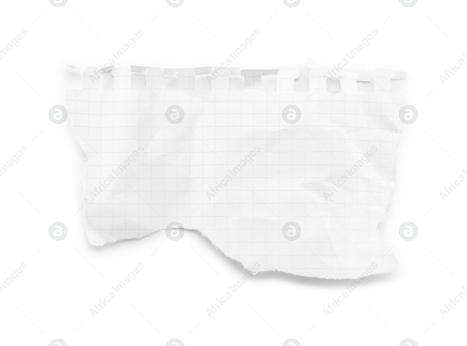 Photo of Piece of checkered notebook sheet isolated on white, top view