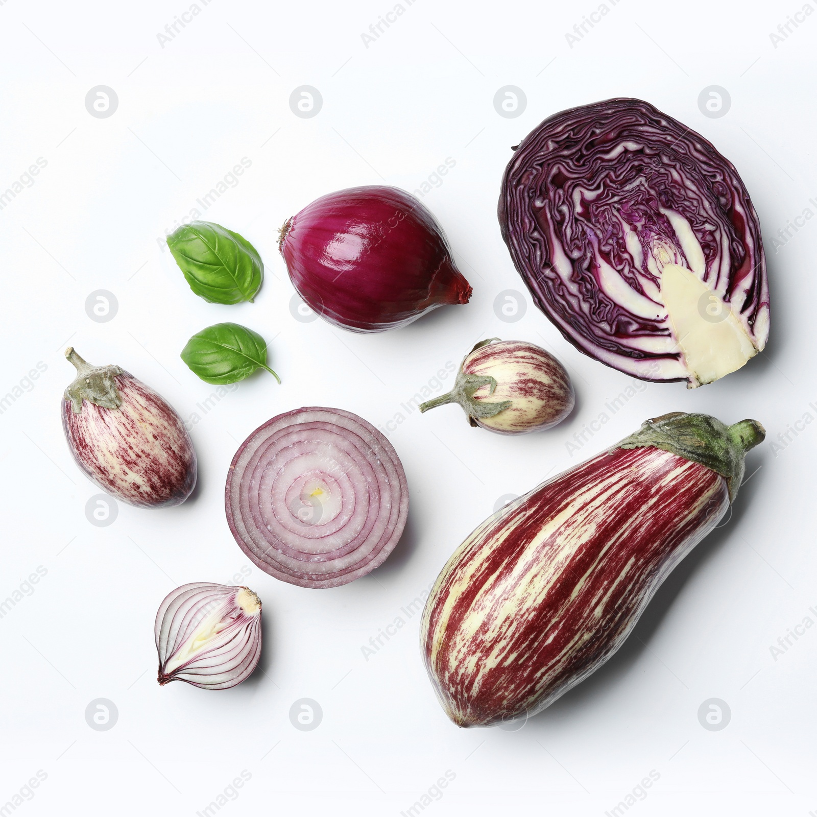 Photo of Flat lay composition with fresh ripe vegetables on white background