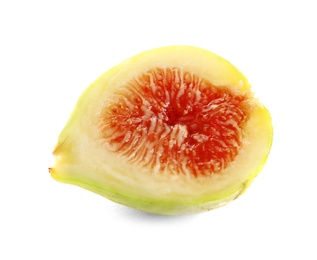 Half of ripe green fig on white background